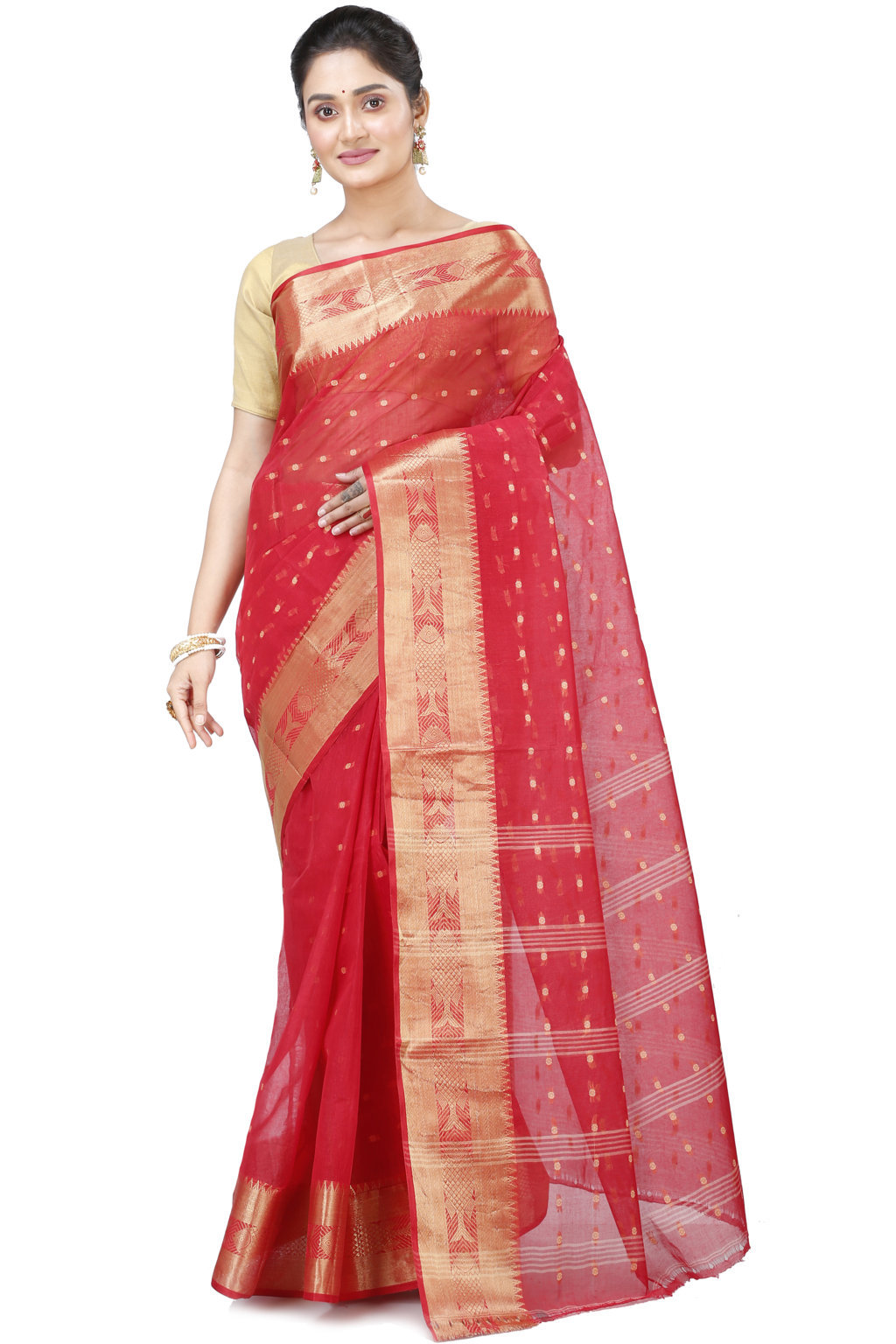 Red Pure Cotton Griva Tant Saree (918)